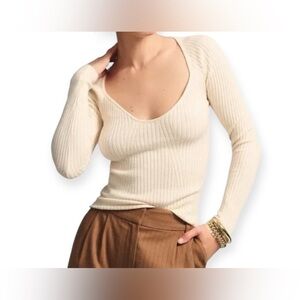 L*Space Women's Size Small Camryn Ribbed Long Sleeve Sweater Top in Tap